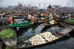 Ujuv vegetaabli turg. Dal lake, Srinagar, Kashmiir