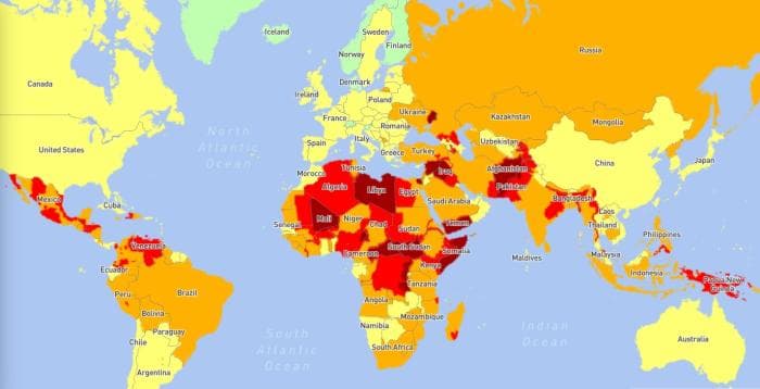 Maailma reisiturvalisuse kaart 2020
