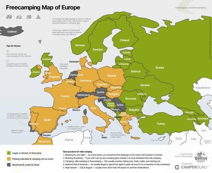 Kaart - kus saab Euroopas tasuta telkida?
