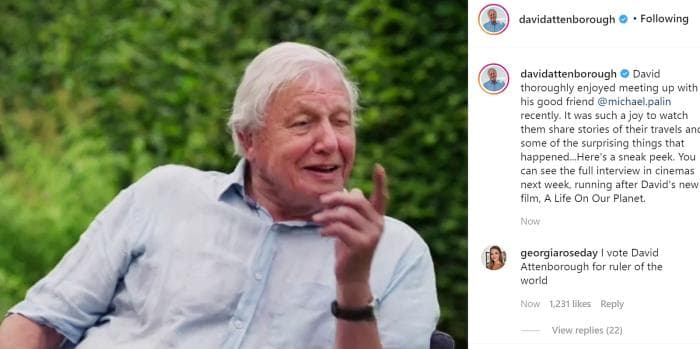 David Attenborough liitumine Instagramiga lõi maailmarekordi